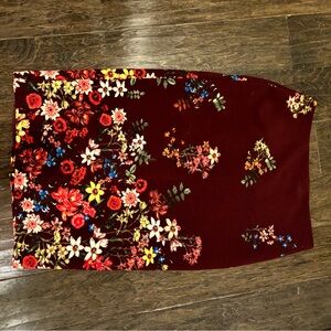 Red floral pencil skirt